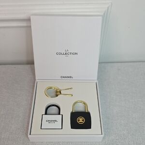 CHANEL Black and Gold Padlock Charm Set